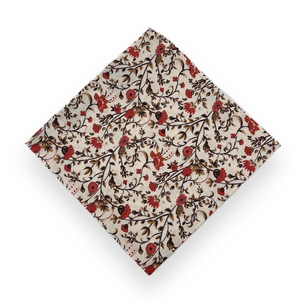 Off White Bohemian Style Floral Print Pocket Square Handkerchief